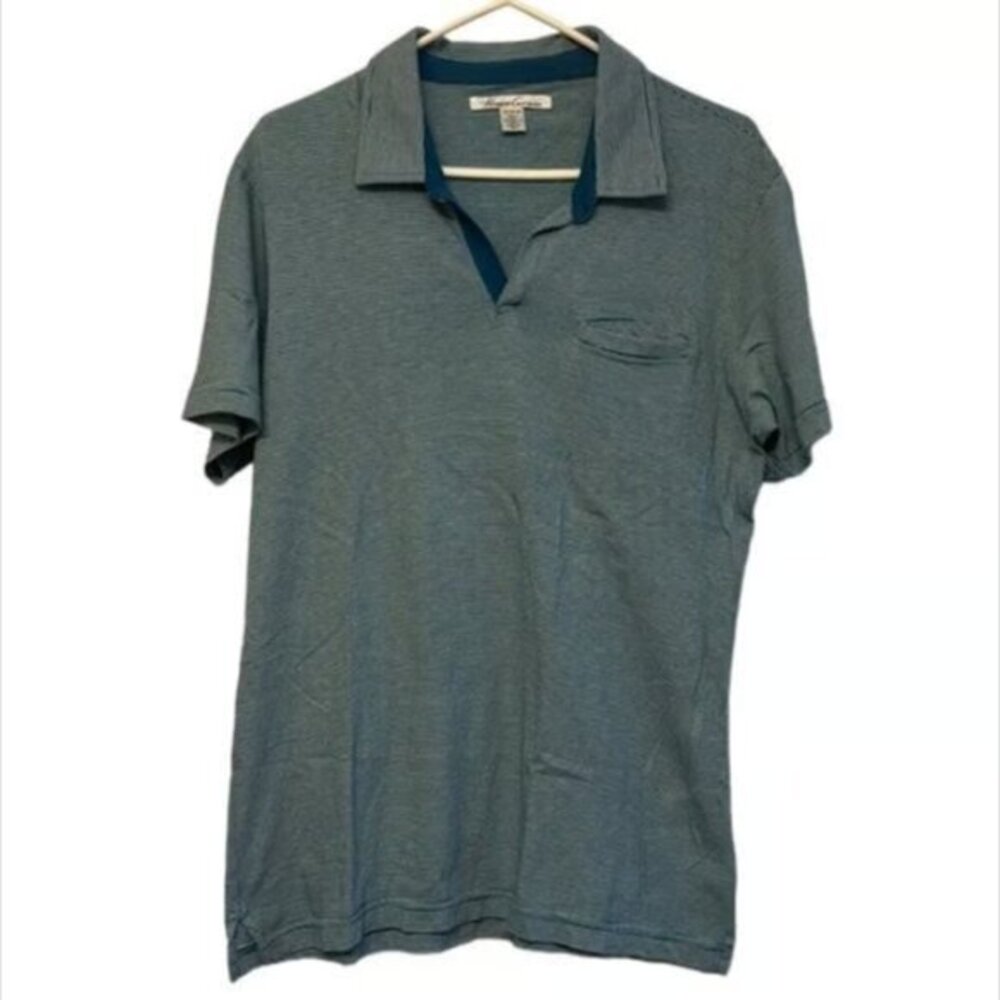Kenneth Cole New York Teal Stripe Polo Shirt w/ Front Pocket Medium #M-364